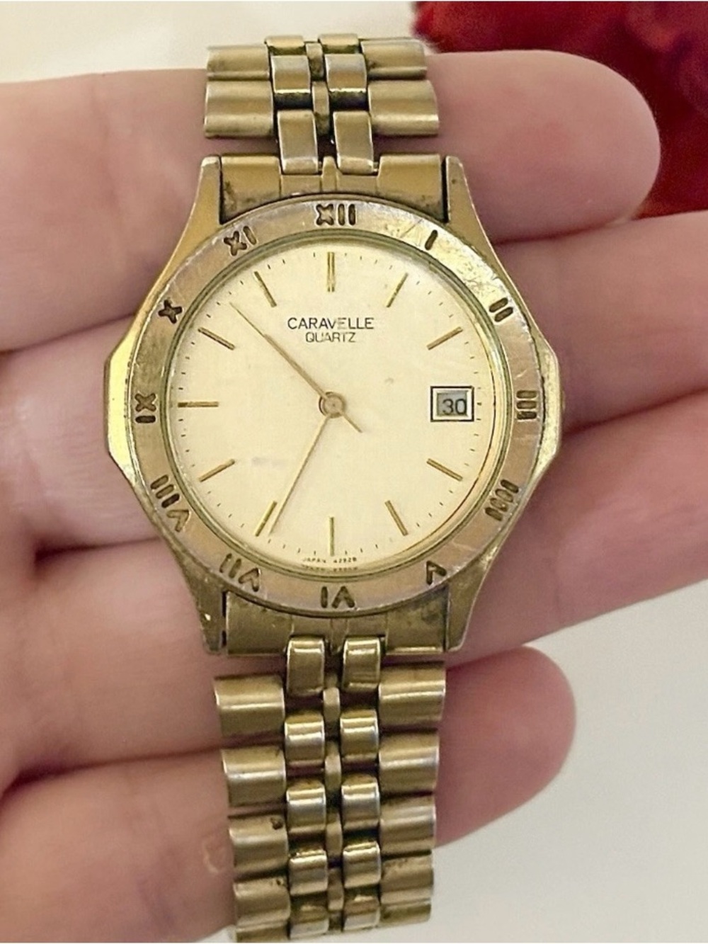 Ladies Vintage Caravelle Bulova President Day/Date Gold Jubilee Chic Dress Watch